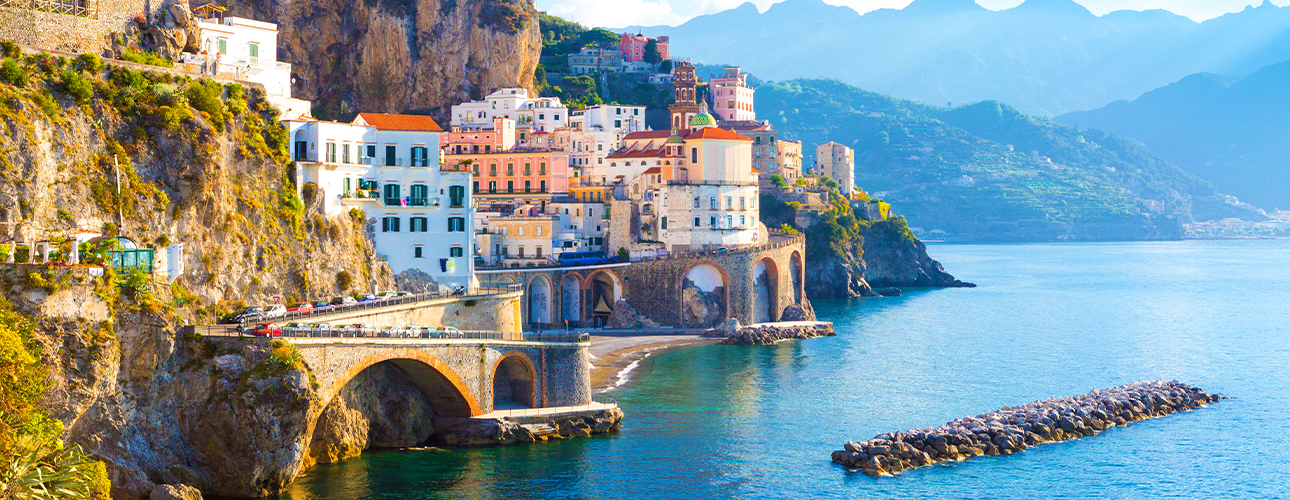 A colourful clifftop town above the Mediterranean